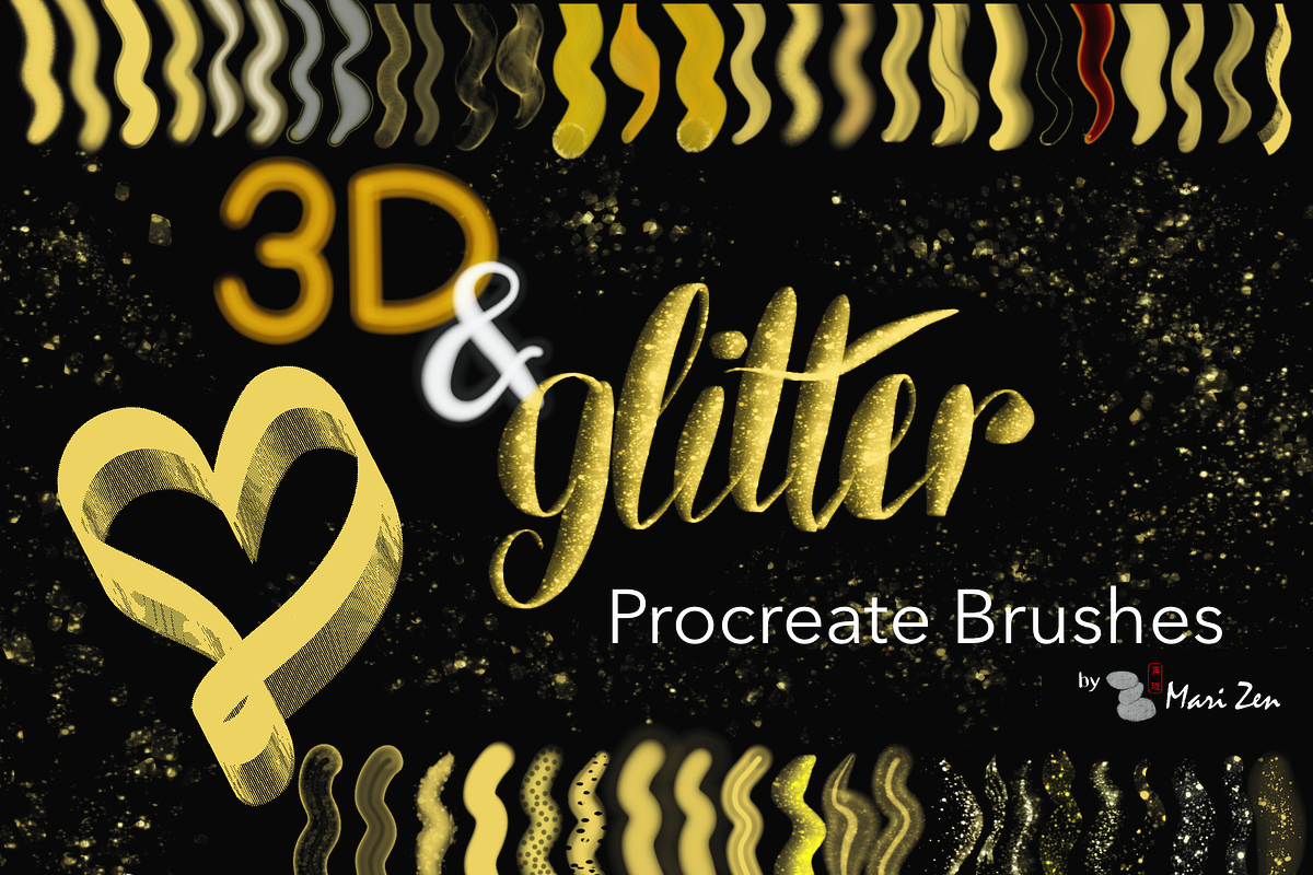 Procreate Glitter Brush and 3D, a Brush Add-On by byMariZen (Photo 1 of 4)