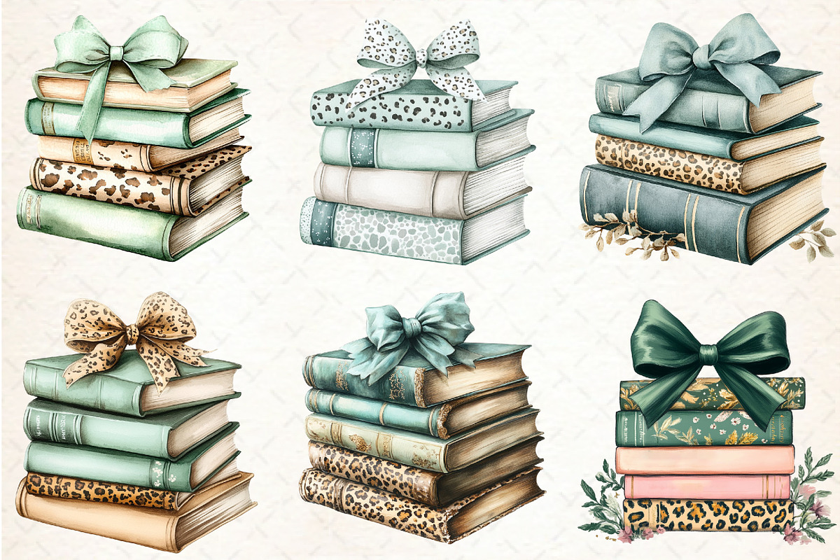 Sage Coquette Bow Book Stack PNG, an Illustration by Libby Wishes (Photo 2 of 6)