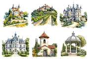 French Chateau Watercolor Clipart, a Texture Illustration by Daily.Designs (Thumbnail 4 of 5)