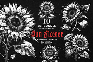 10 Bundle Dark Art Sun Flower, an Illustration by Morspective
