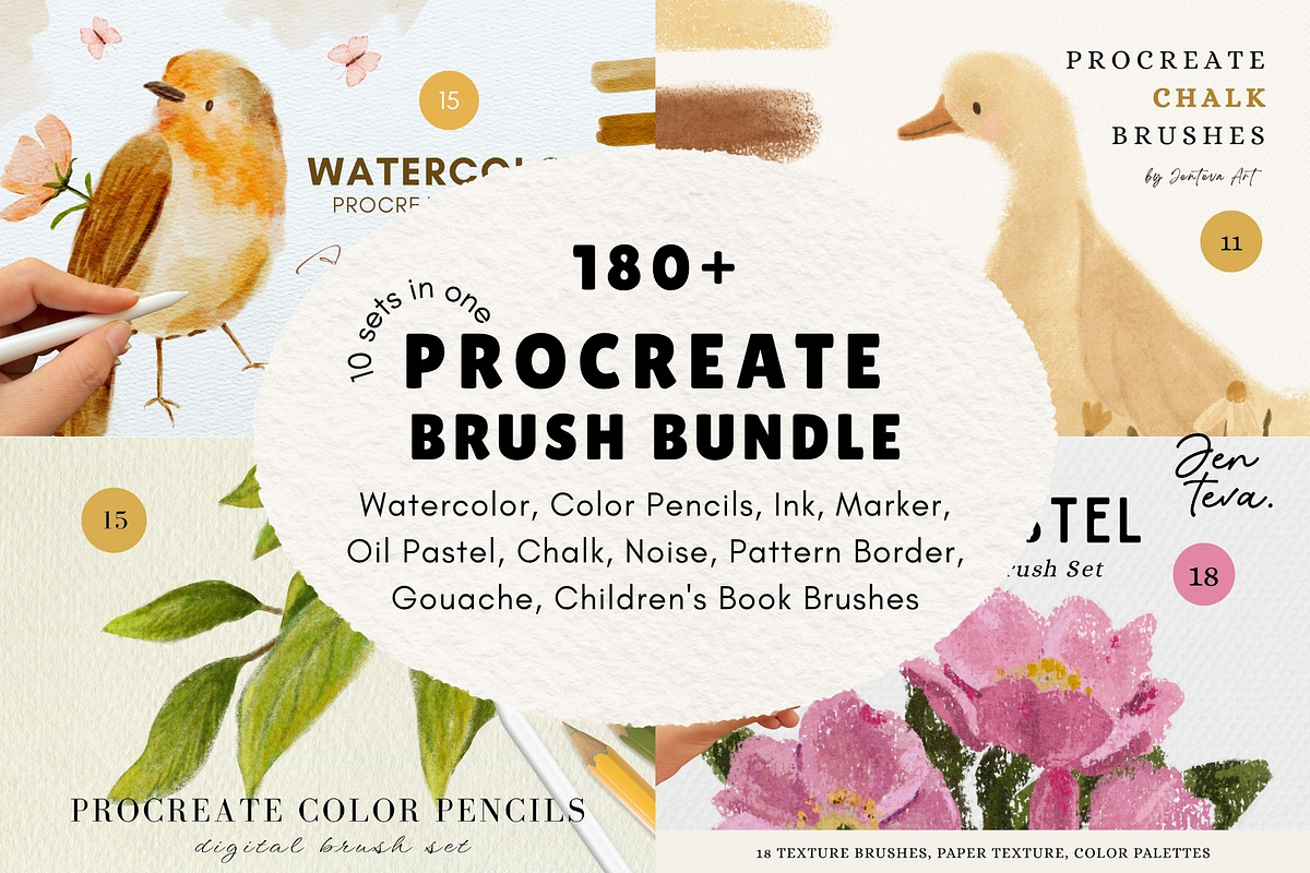 180 Procreate Brush Bundle, a Brush Add-On by Jenteva Art (Photo 1 of 18)