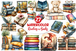 Watercolor Reading Books Clipart, an Illustration by Dream Creation