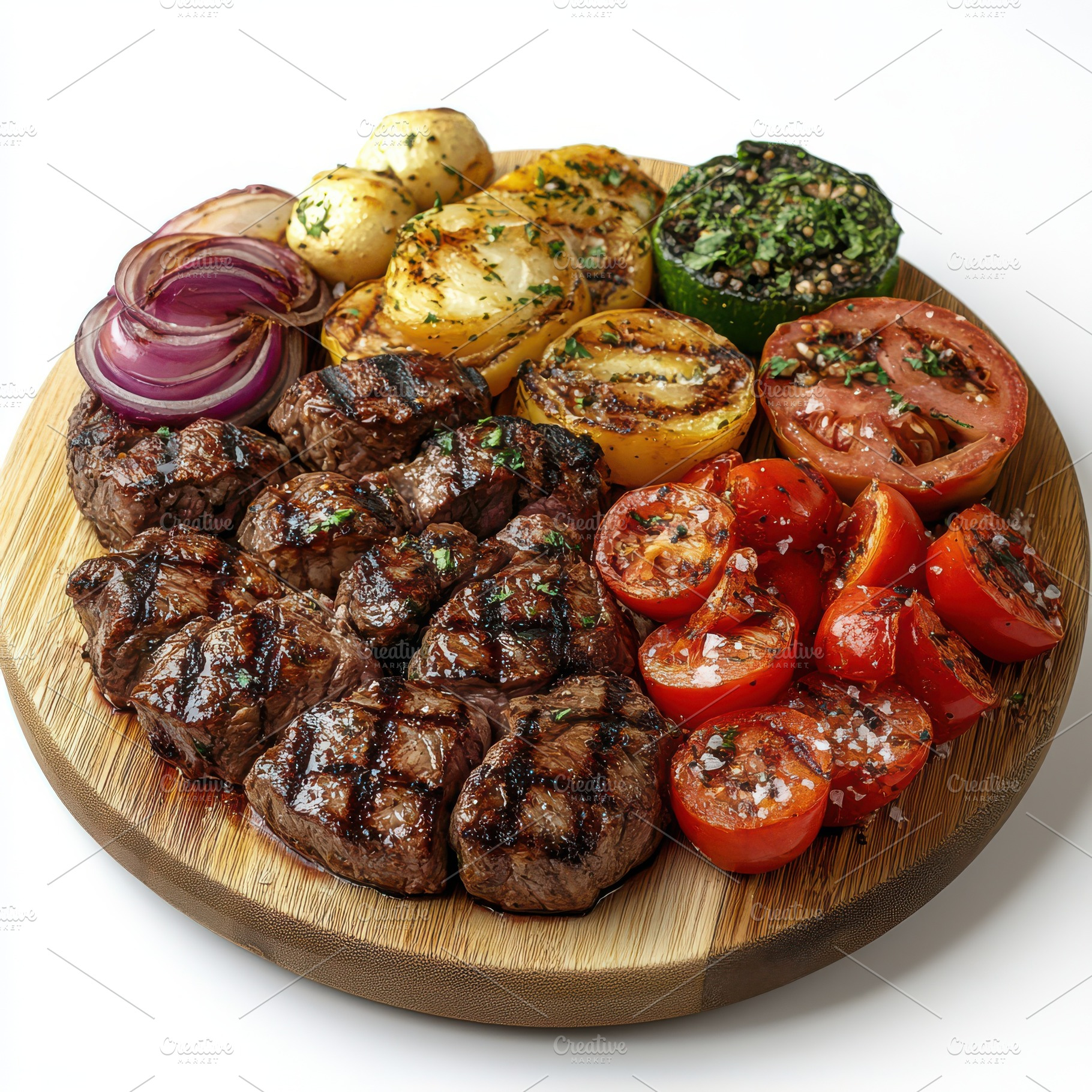 Grilled steak and vegetables serving, a Food & Drink Photo by Pixeness Studio