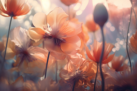 Ethereal underwater scene featuring delicate blossoms drifting amidst the seren, an Abstract Photo by Natalia Klenova's Shop