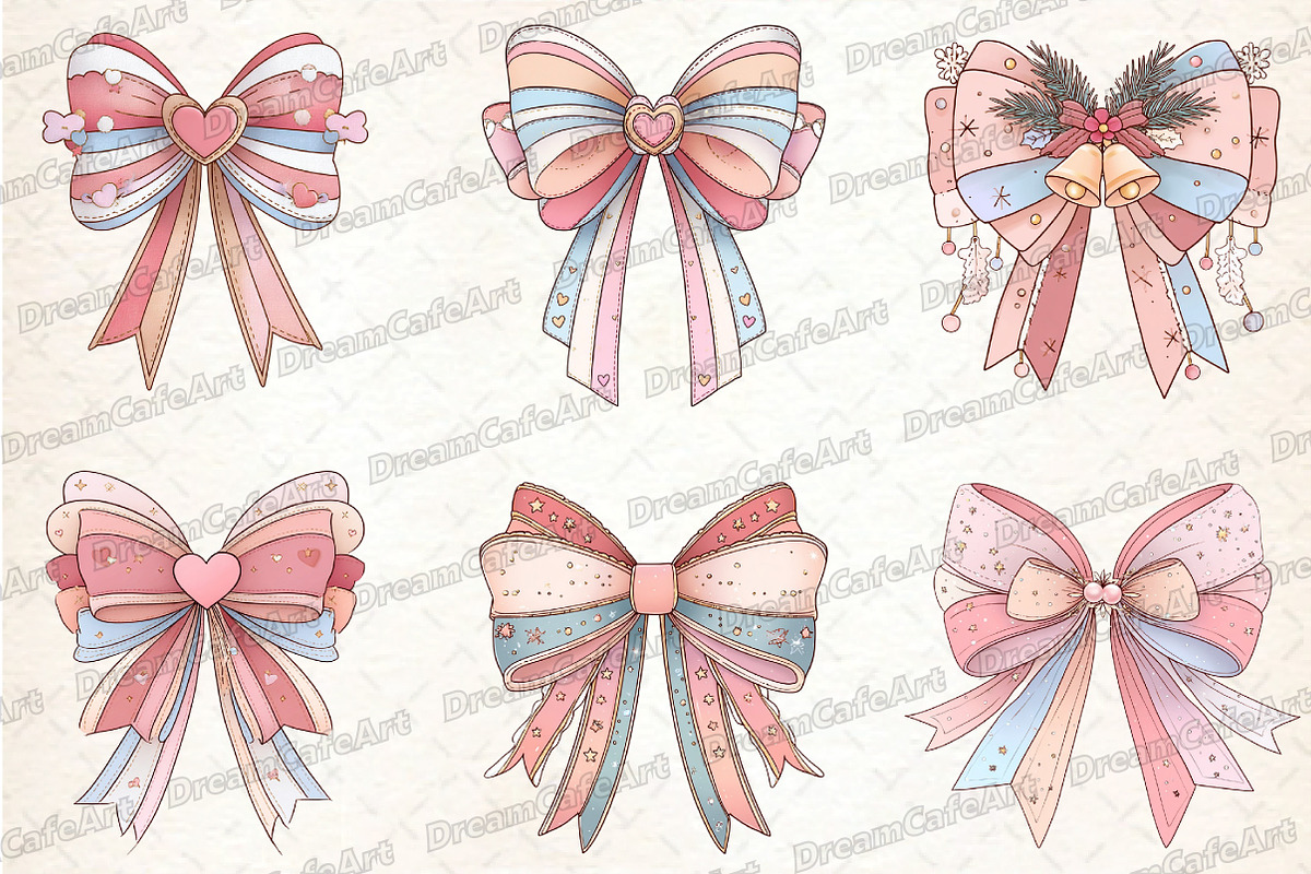 Pastel Kawaii Christmas Bow Clipart, an Illustration by DreamCafeArt (Photo 5 of 8)