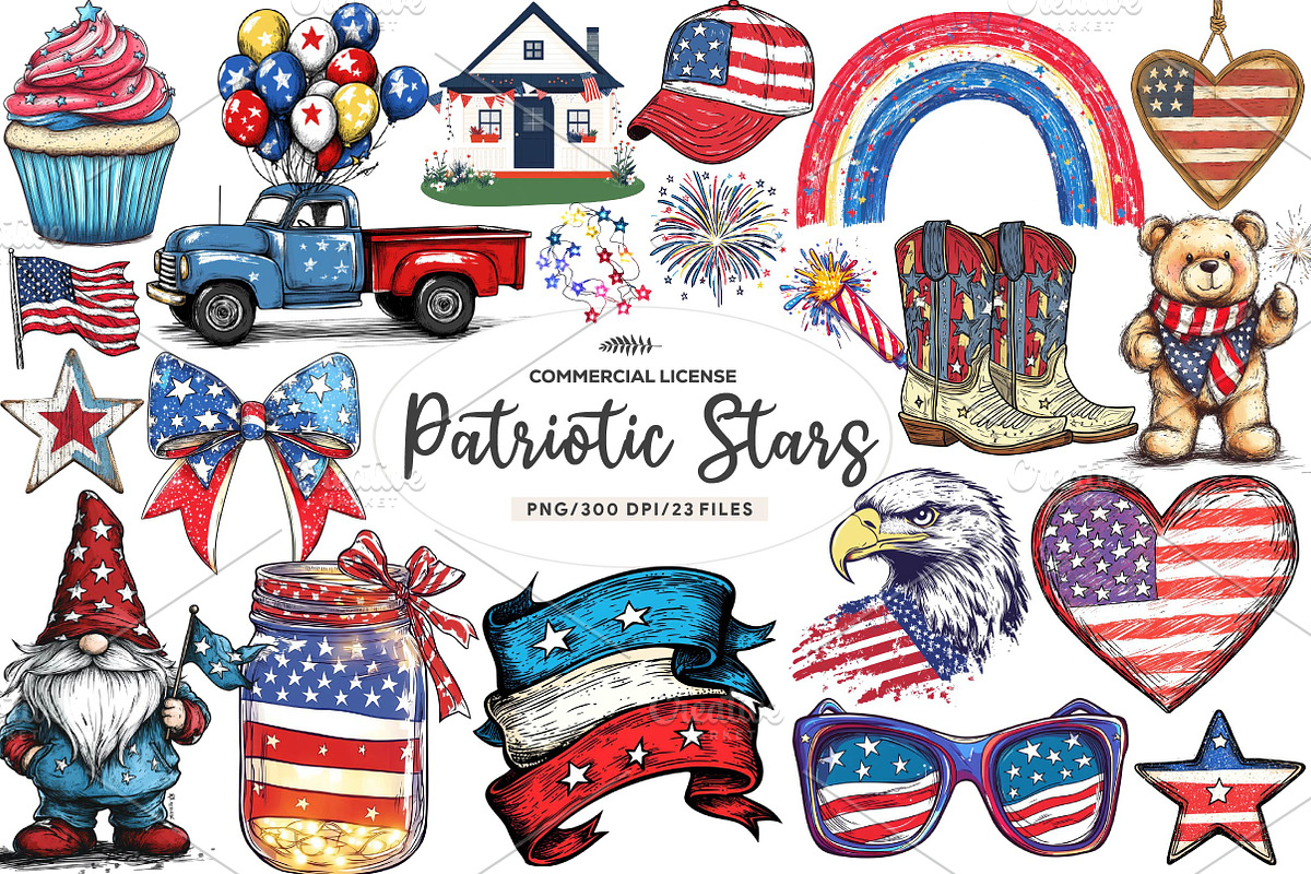 Patriotic Stars & Stripes Sublimatio, an Illustration by CreationArt (Photo 1 of 5)