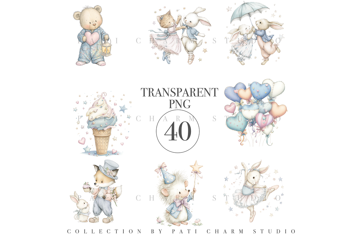 40 Pastel Baby Animals Clipart Set, an Animal Illustration by Pati Charm Studio (Photo 1 of 6)