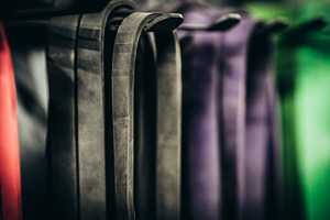 Resistance Bands On A Rack At Gym