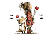 Whimsical Floral Girl & Fox Clipart, an Animal Illustration by GiraffeCreative (Thumbnail 12 of 20)