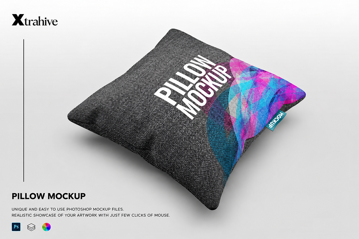 Pillow Mockup, an Advertising Mockup by Xtrahive (Photo 1 of 2)