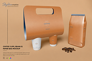 Coffee Beans With Cup and Bag Mockup, an Advertising Mockup by skybluecreative (Thumbnail 1 of 2)