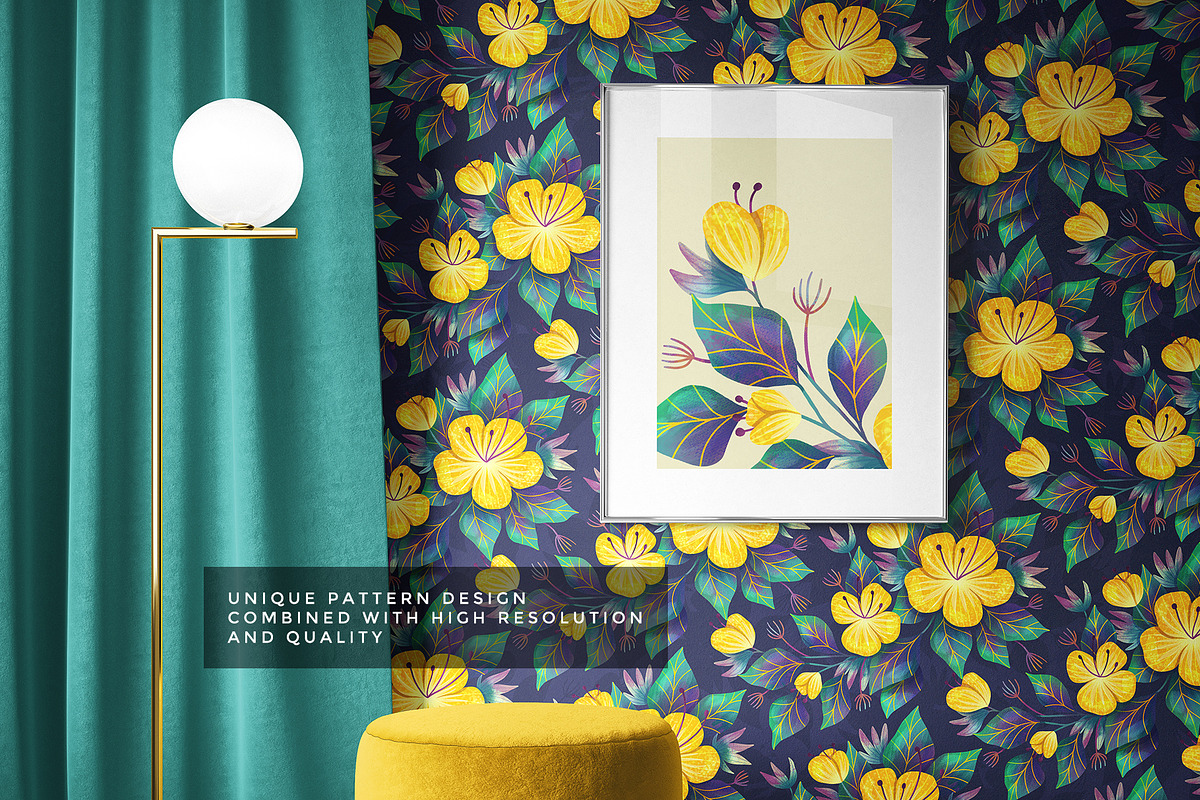 Yellow Garden Floral Pattern, a Pattern Graphic by Velliniki (Photo 2 of 12)