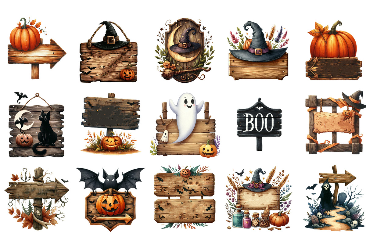 Halloween Wood Sign Clipart, an Illustration by Designking (Photo 2 of 5)