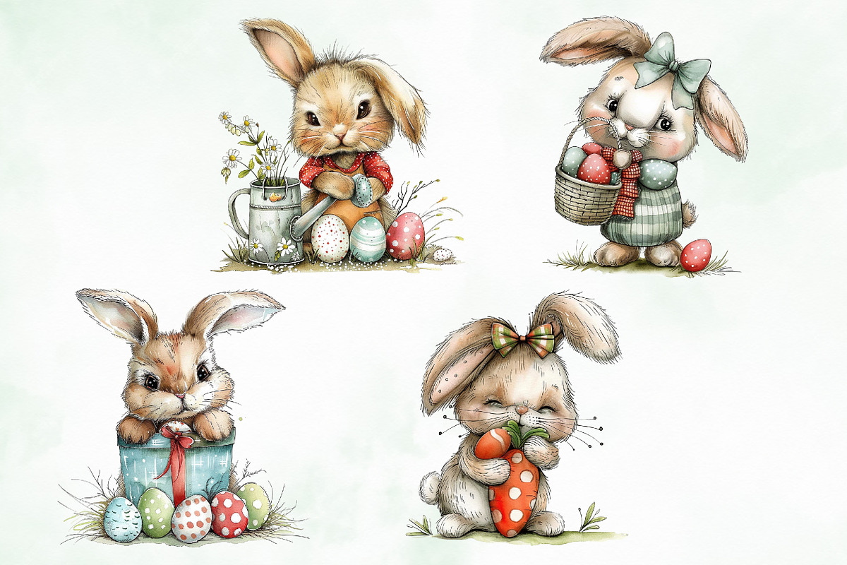 Watercolor Easter Cute Rabbit Bundle, an Illustration by Creative Art (Photo 6 of 8)
