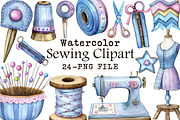 Watercolor Sewing Clipart, an Illustration by Libby Wishes (Thumbnail 1 of 5)