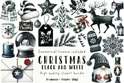 Black and White Christmas Clipart, an Illustration by CreationArt (Thumbnail 1 of 5)