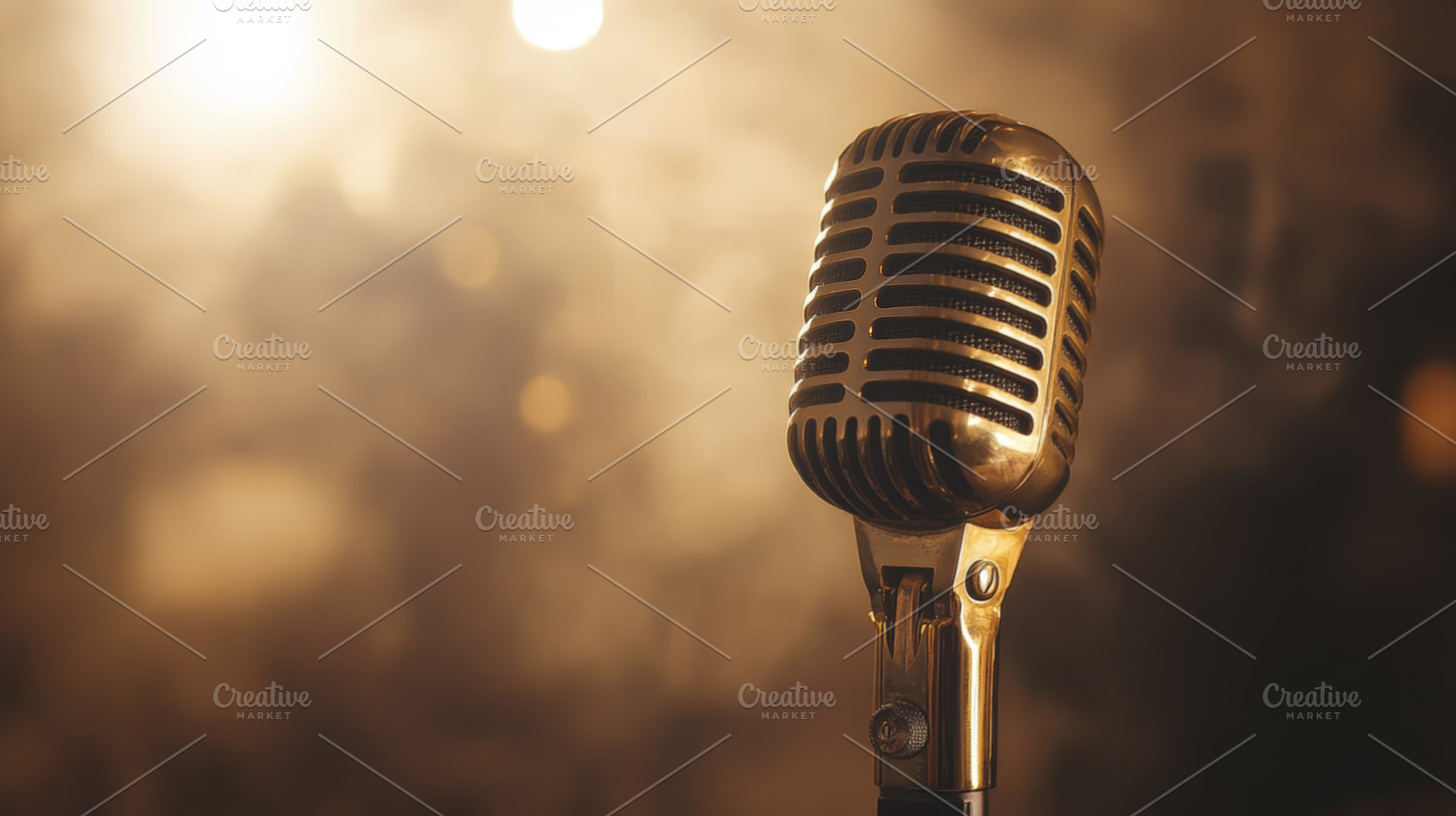 Golden Microphone with Warm Bokeh Lighting, an Abstract Photo by Natalia Klenova's Shop