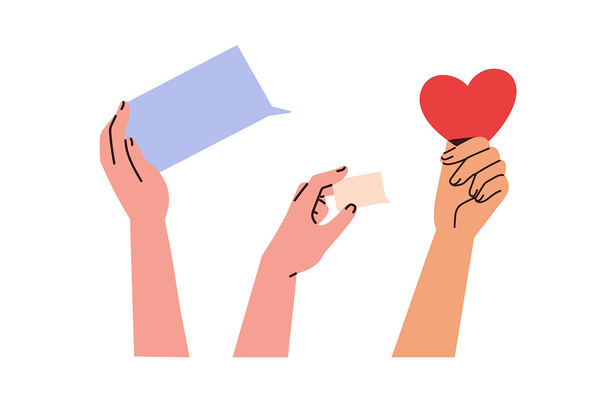 Hands with heart, star, emoji symbol, a Person Illustration by Good Studio (Photo 5 of 25)