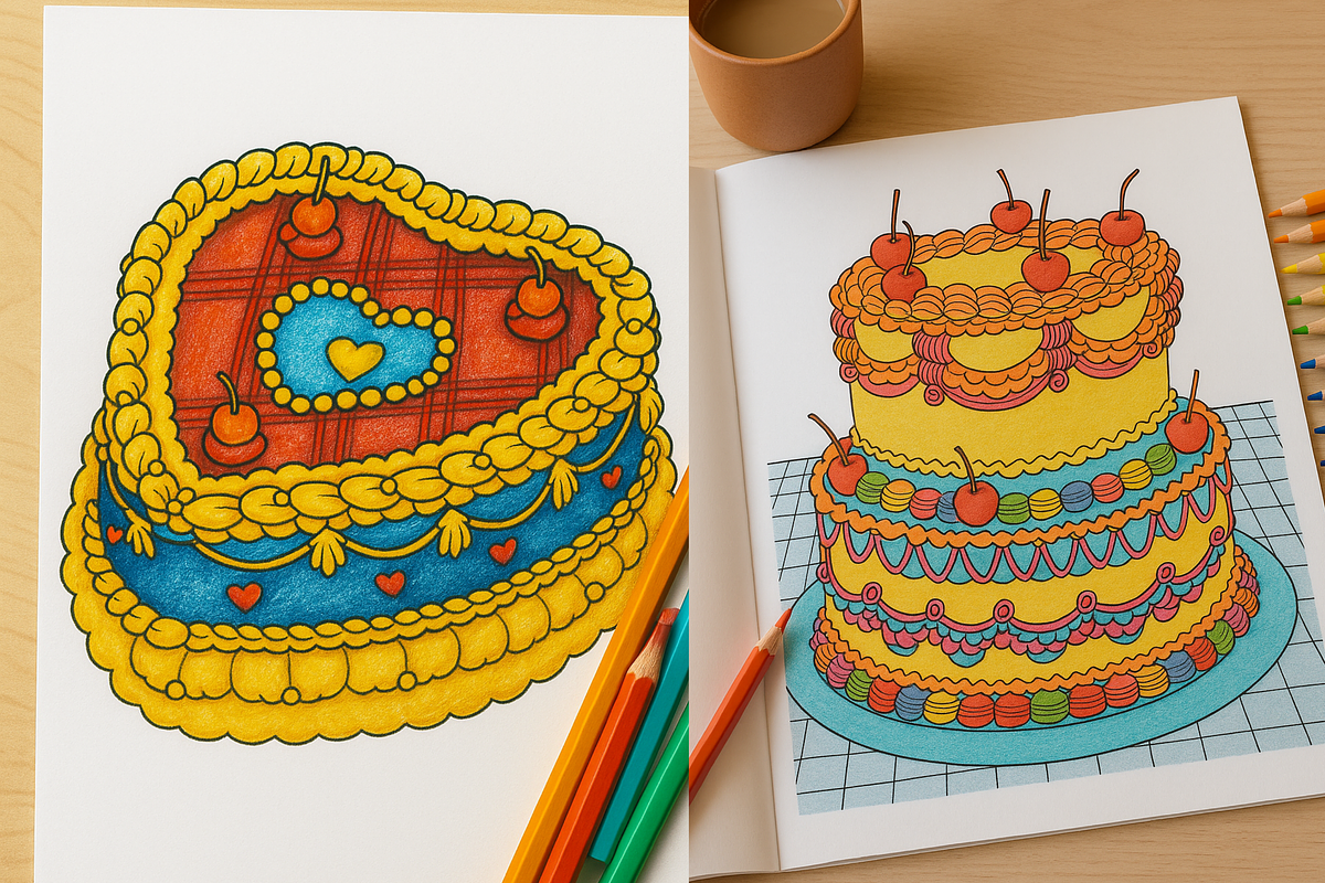 Printable Cake Colouring Pages, a Food Illustration by Saint aury Studio (Photo 5 of 7)