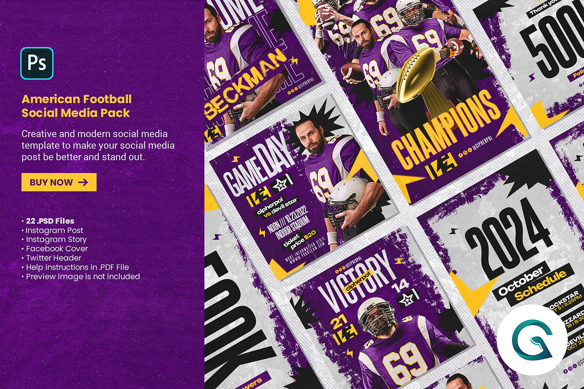 American Fooball Social Media Pack, a Social Media Template by Geelator Studio (Photo 1 of 5)