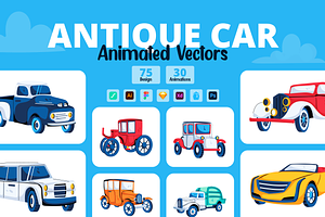 Animated Antique Car Vectors, a Duotone Icon by Prosymbols