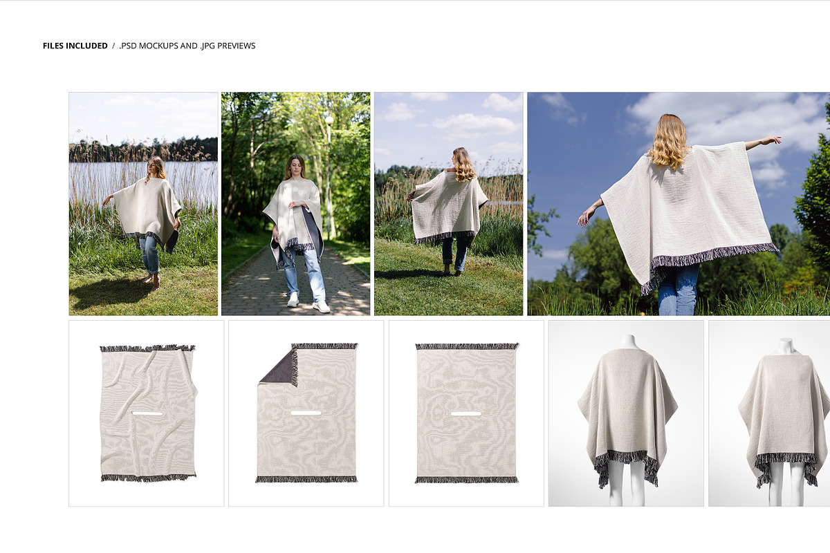 Woven Poncho Mockup Set, a Hoody Mockup by creatsy5 (Photo 2 of 10)
