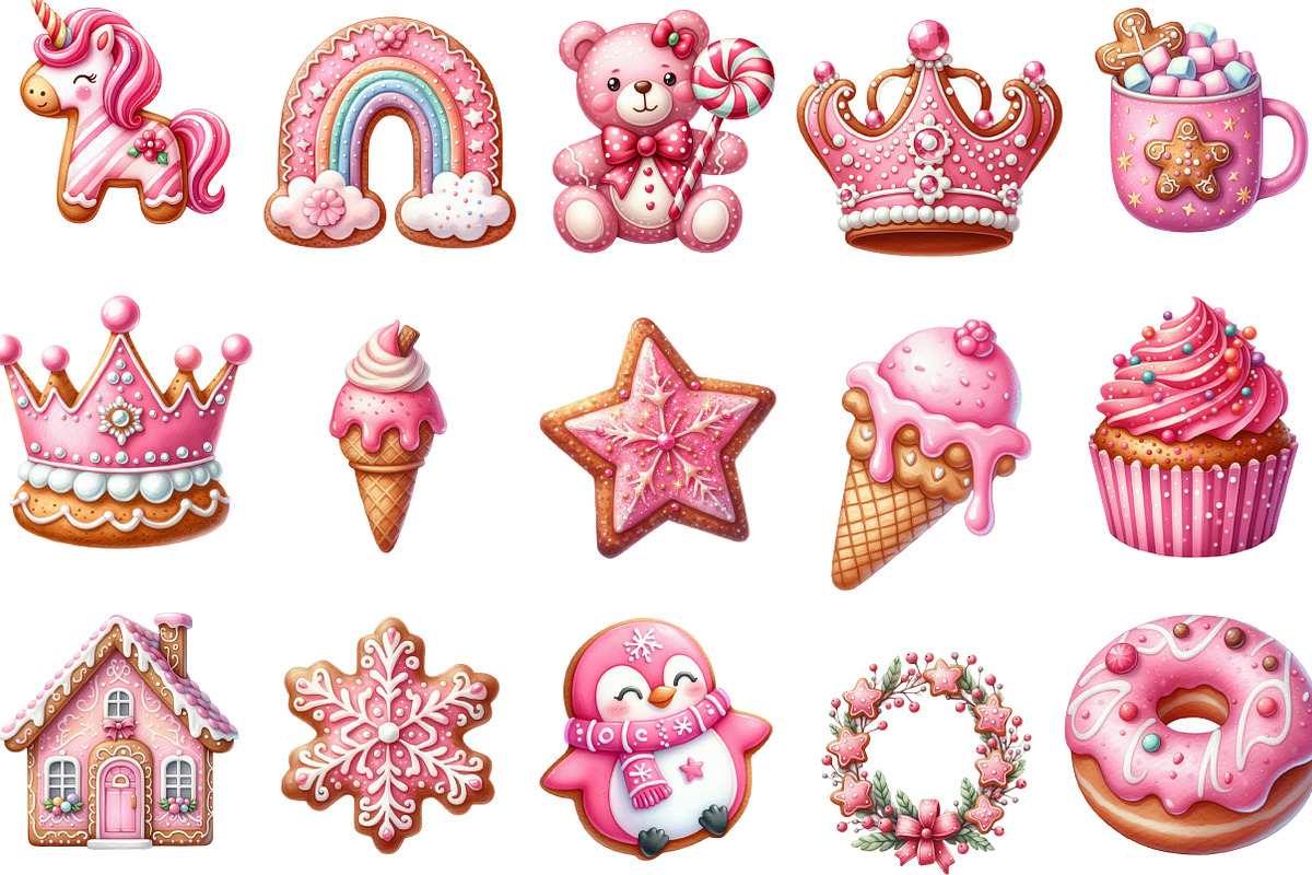 Watercolor Pink Gingerbread Clipart, an Illustration by Designking (Photo 2 of 5)