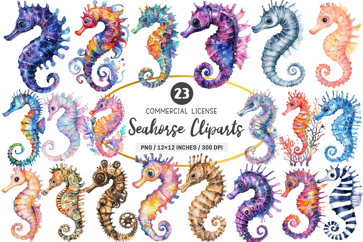 Seahorse Watercolor Clipart PNG, an Illustration by SinaCreation (Photo 1 of 5)