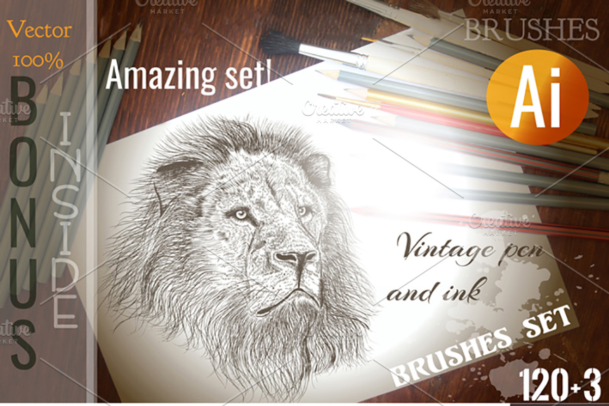 Mega brushes bundle for Illustrator, a Brush Add-On by FleurArt
