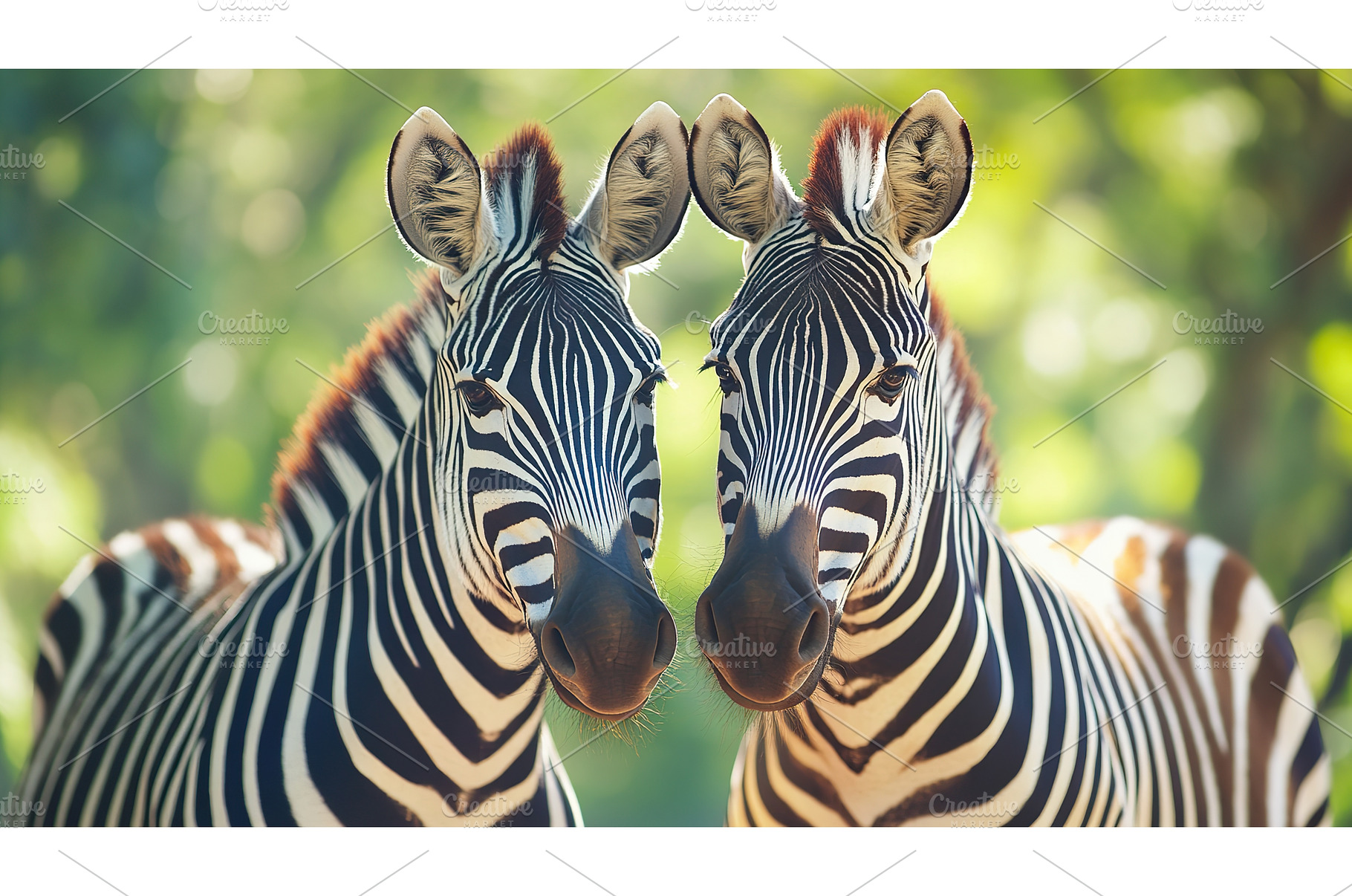 Two zebras facing forward in sunlit, an Animal Photo by Lermont51