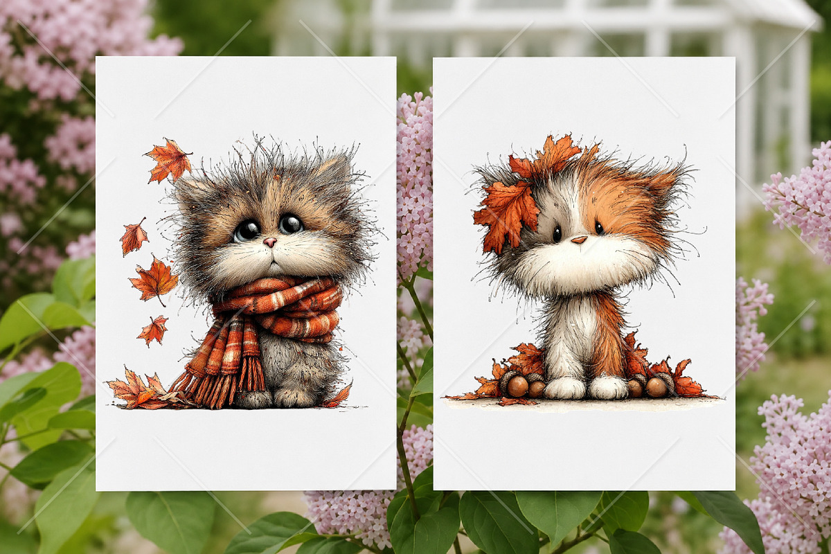 Whimsical Cute Autumn Cat Clipart, a Seasonal Illustration by Canvas Craft (Photo 8 of 10)
