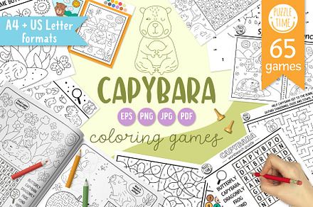 Capybara coloring games for kids, an Education Illustration by Lexi Claus