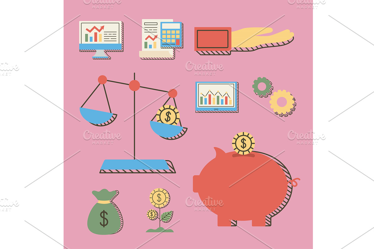 nine financial economy icons, a Finance Illustration by studiogstock
