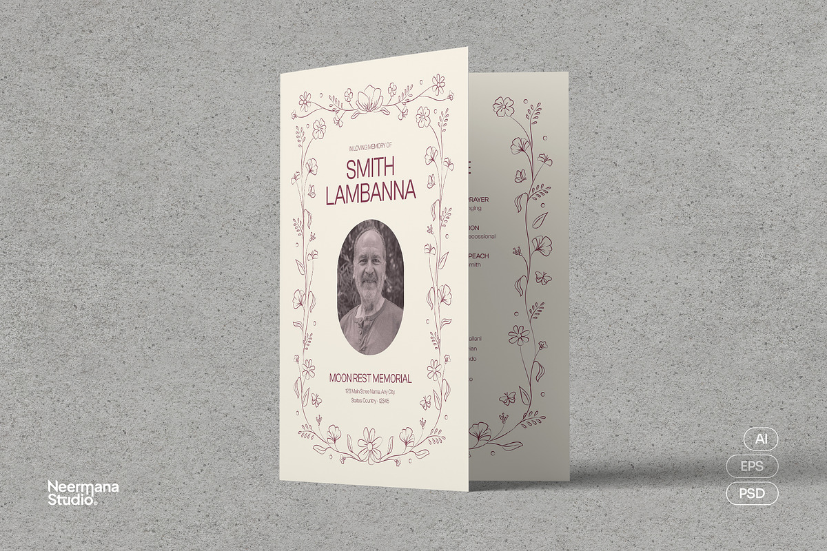 Minimal Floral Funeral Program, a Brochure Template by Neermana (Photo 1 of 4)