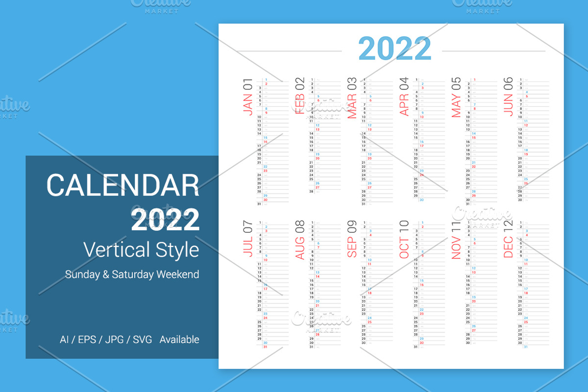 Calendar 2022 Vertical Design, a Stationery Template by WORAKAMON Design Studio (Photo 1 of 3)
