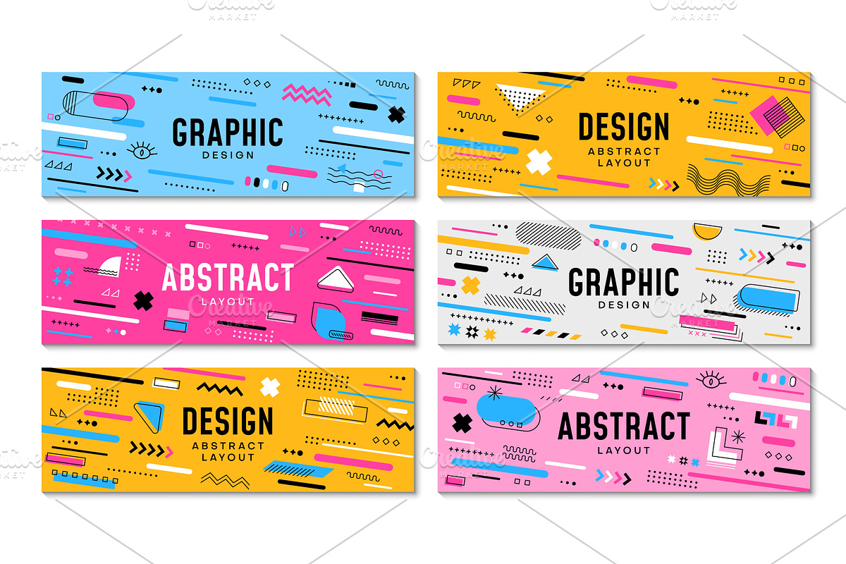 Geometric Memphis banners, an Education Illustration by Buch&Bee