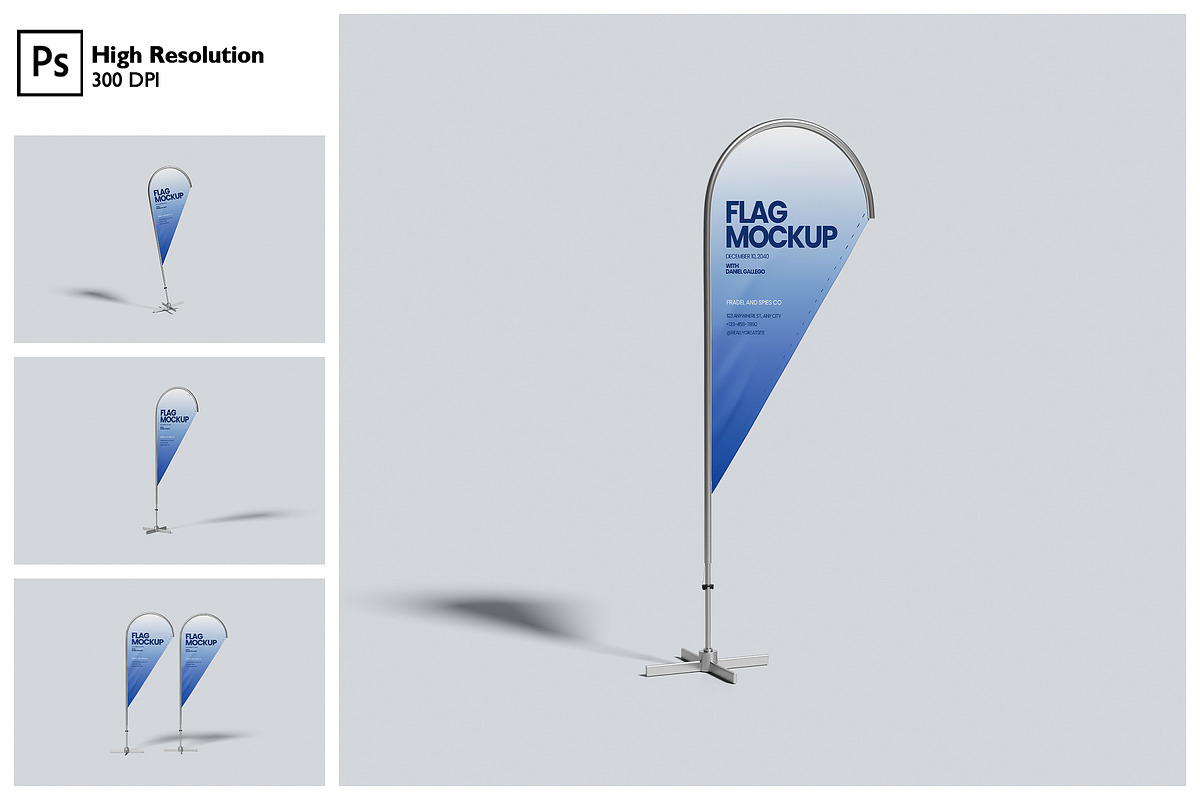 Teardrop Flag Banner Mockup, an Advertising Mockup by Gatamotion (Photo 1 of 5)
