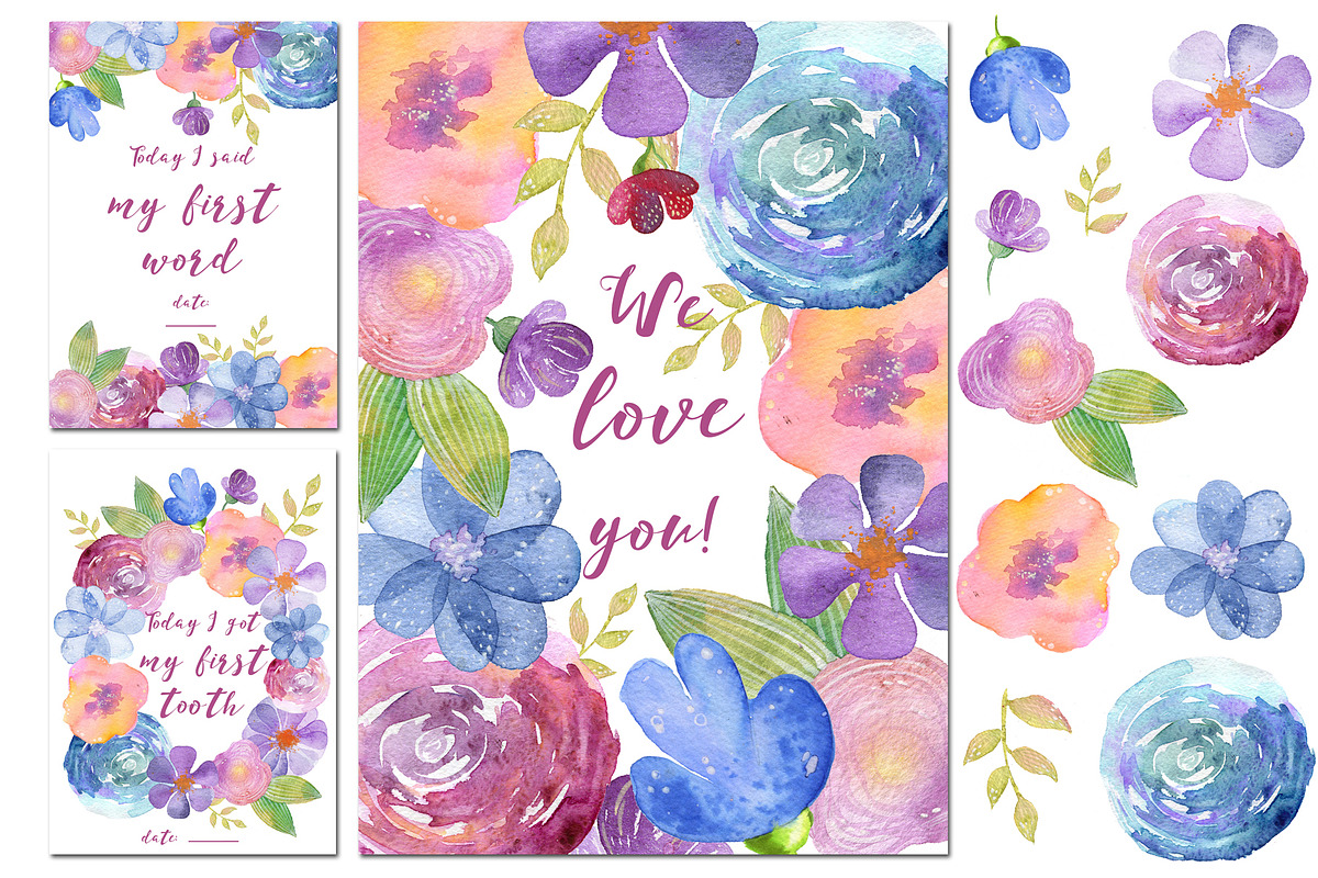 Baby Milestone Cards, flowers, a Card Template by fiolika (Photo 5 of 6)