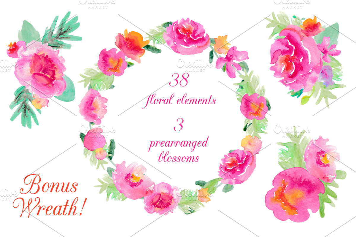 Avonlea Watercolor Flowers Clip Art, an Illustration by Emerald & Ivy Studios (Photo 2 of 3)