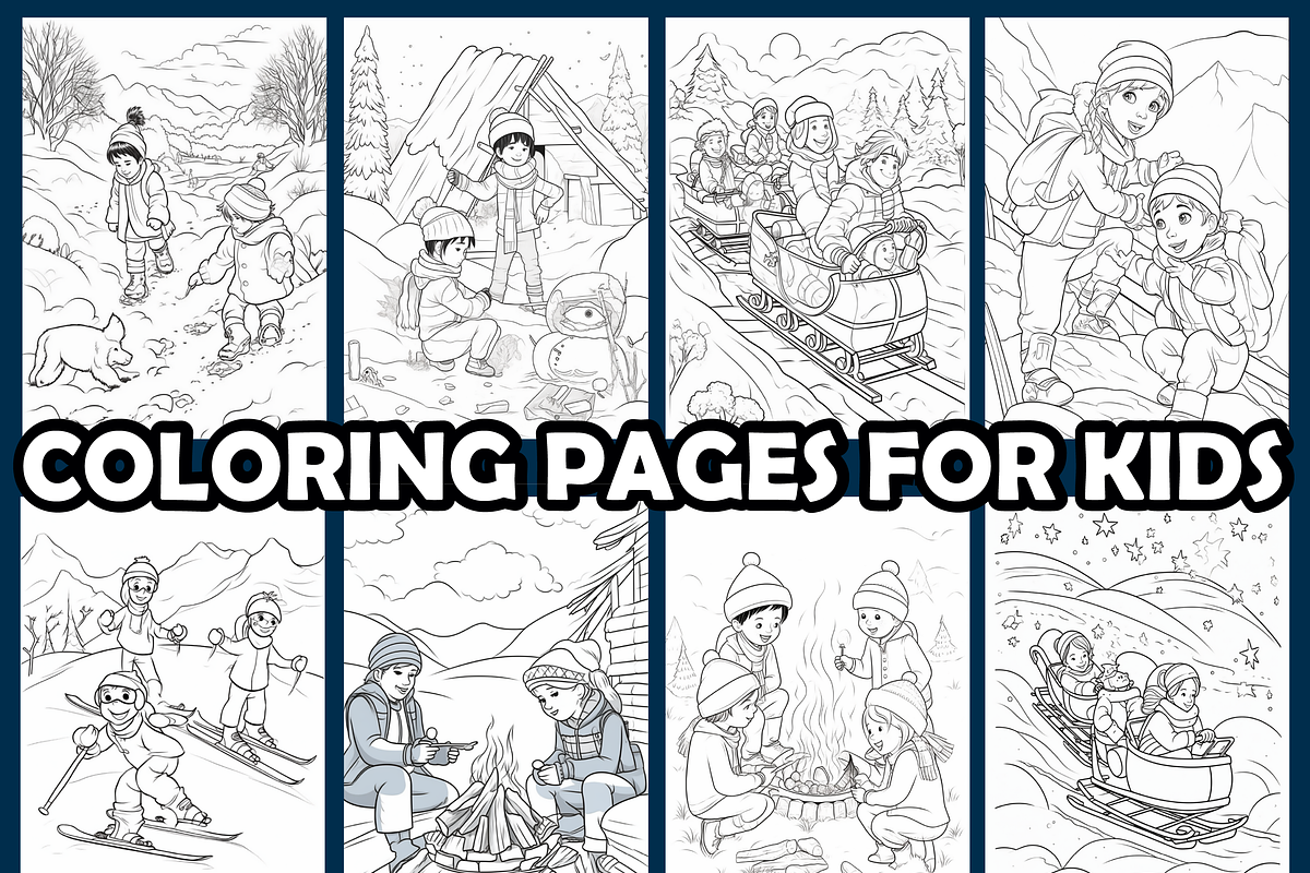 Kids Winter Adventure Coloring Pages, an Animal Illustration by maggiesar (Photo 3 of 4)