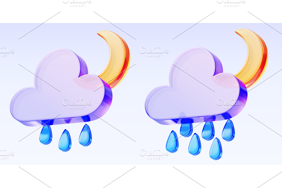 3d glass holographic rain clouds, an Environmental 3D Model by Marozhkastudio