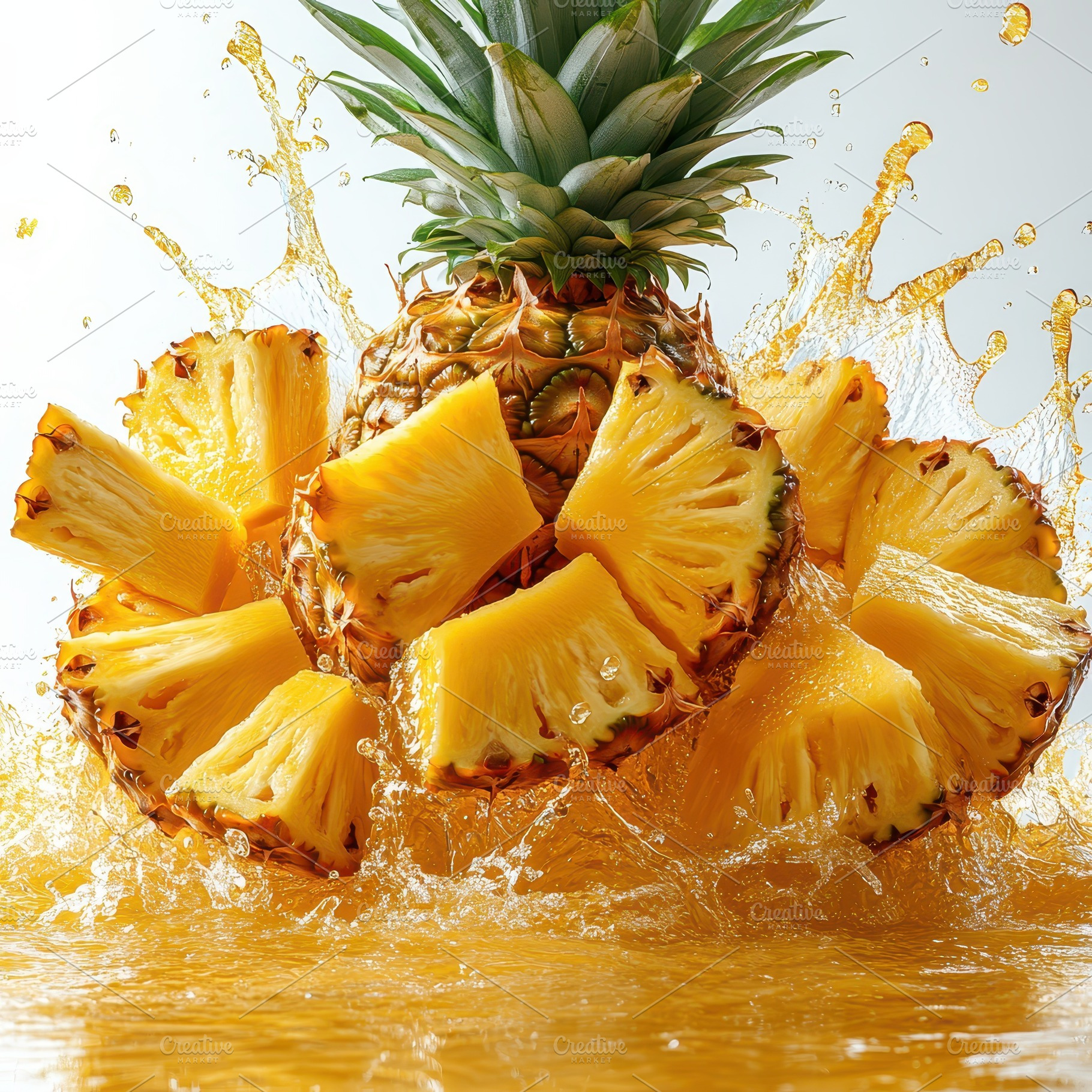 Fresh Pineapple Slices Splashing Jui, a Food & Drink Photo by Pixeness Studio
