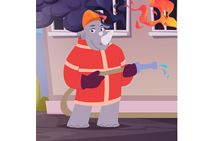 Firefighter. rhinoceros in, an Animal Illustration by Onyx