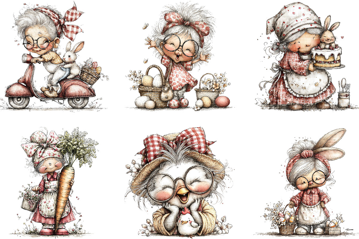 Whimsical Easter Funny Old Lady Clip, an Illustration by Designking (Photo 4 of 5)
