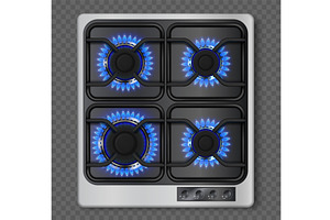 Gas stove, 3d hob with fire and, an Object Illustration by Frogella