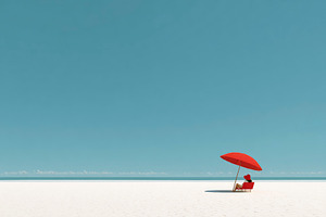 a woman alone on a white beach, generative AI, a Photo by Nito