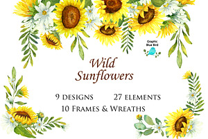 Wild Sunflowers Watercolor Clip Art