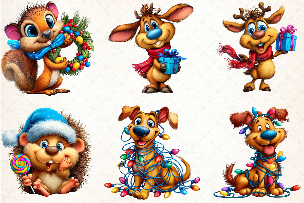 Funny Christmas Animal Clipart Bundl, an Illustration by DreamCafeArt (Photo 2 of 8)