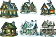 Cozy Green Winter Cottage Clipart, an Illustration by Designking (Thumbnail 3 of 5)