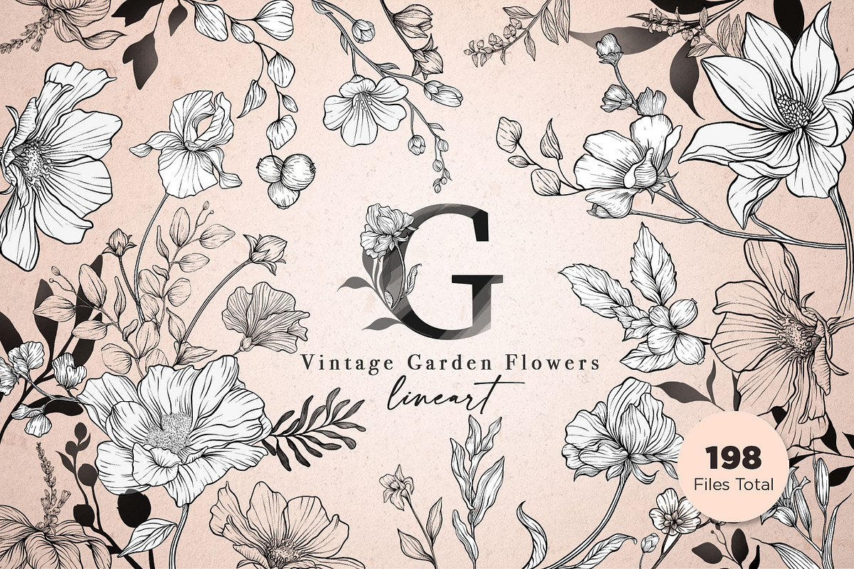 VINTAGE GARDEN FLOWERS, a Decorative Illustration by Papatongartist (Photo 1 of 9)